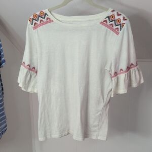 Lee White Blouse with Colorful Embroidery